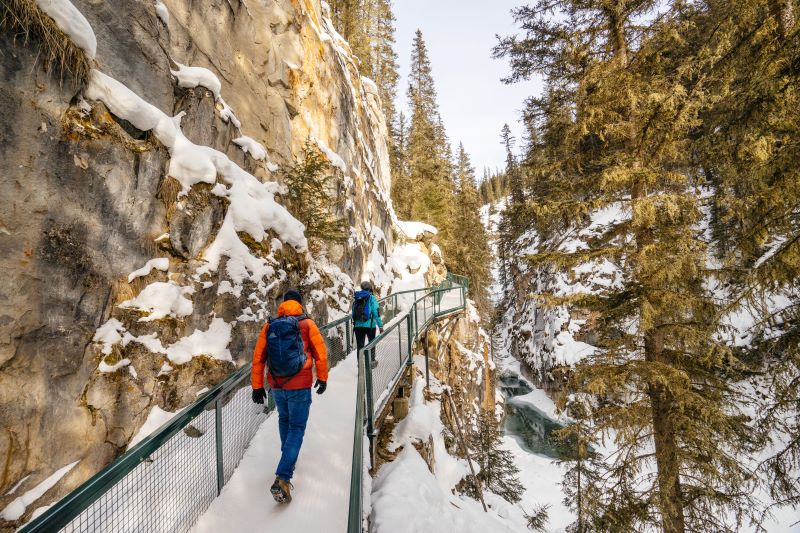 A winter hike at Johnston Canyon in Banff National Park