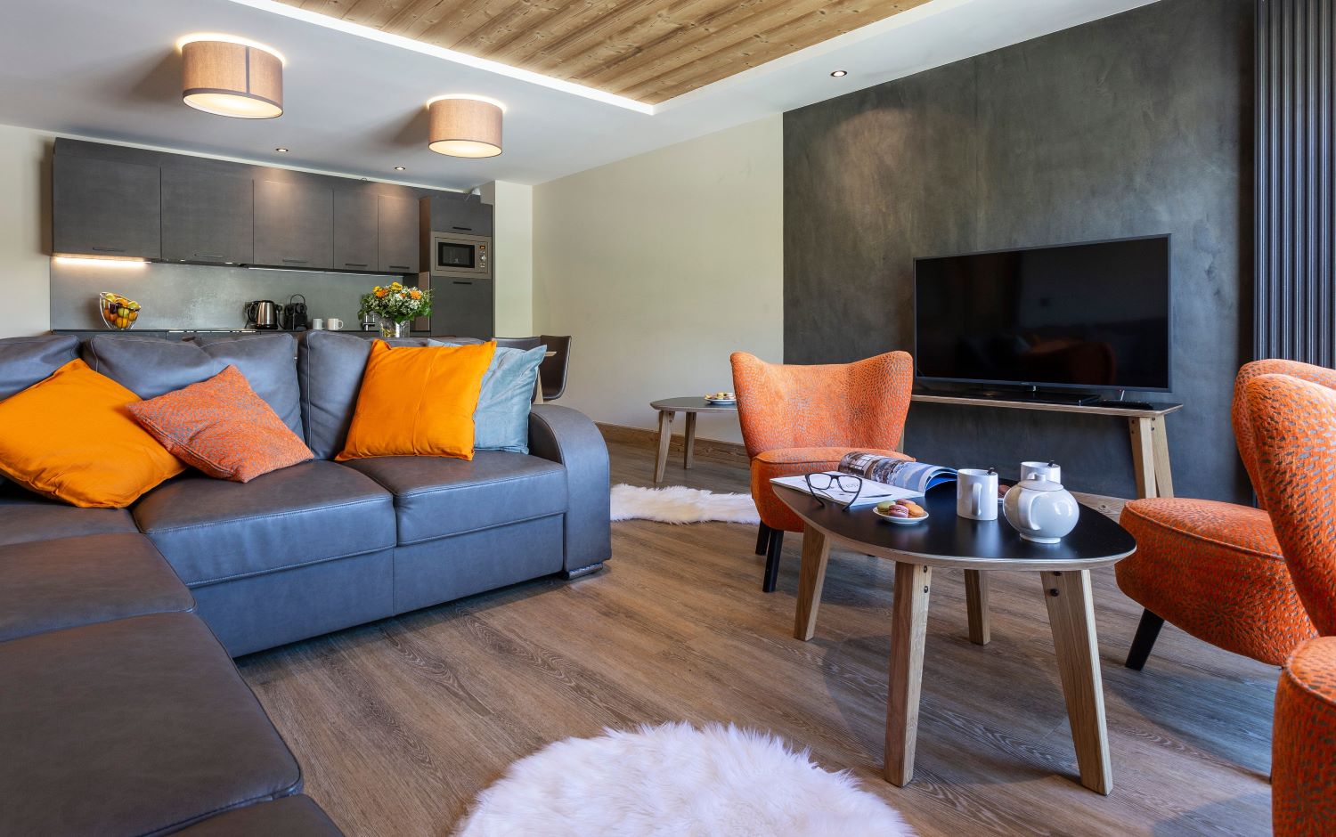 Residence Daria-I-Nor Alpe d'Huez - Apartments lounge with kitchenette