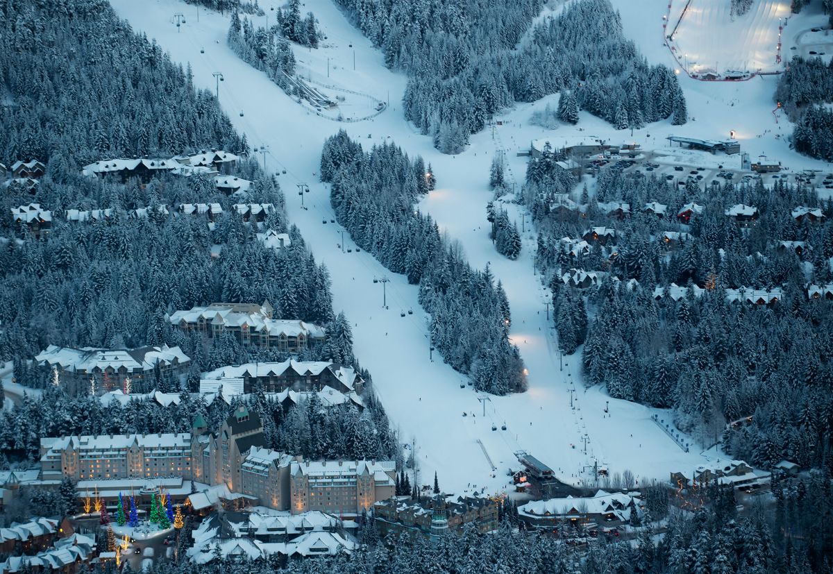 Fairmont Chateau Whistler - snowy birdseye view of the hotel